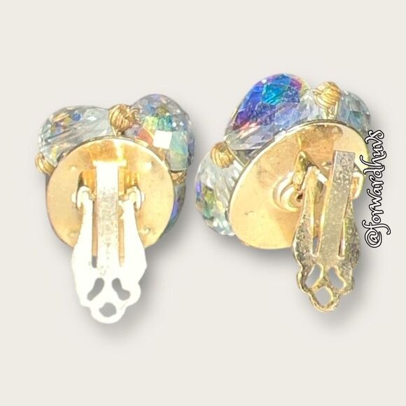 Vintage Clip On Earrings Aurora Borealis Beads - Picture 9 of 12